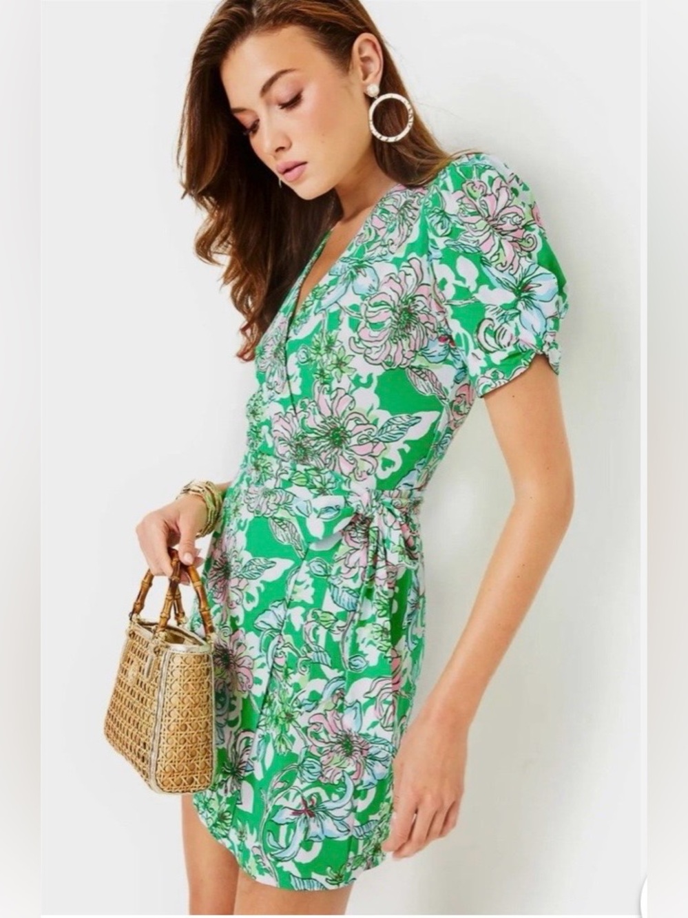 Lily Pulitzer Green Floral Wrap Mini Dress